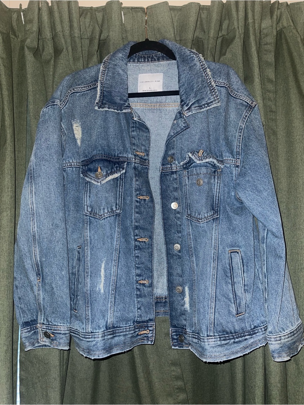 Celebrity Pink Light Blue Distressed Denim Jacket